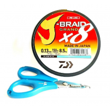 Шнур плетёный DAIWA J-BRAID GRAND X8E-W/SC + НОЖНИЦЫ #1 0.13 мм (синий) 135 метров